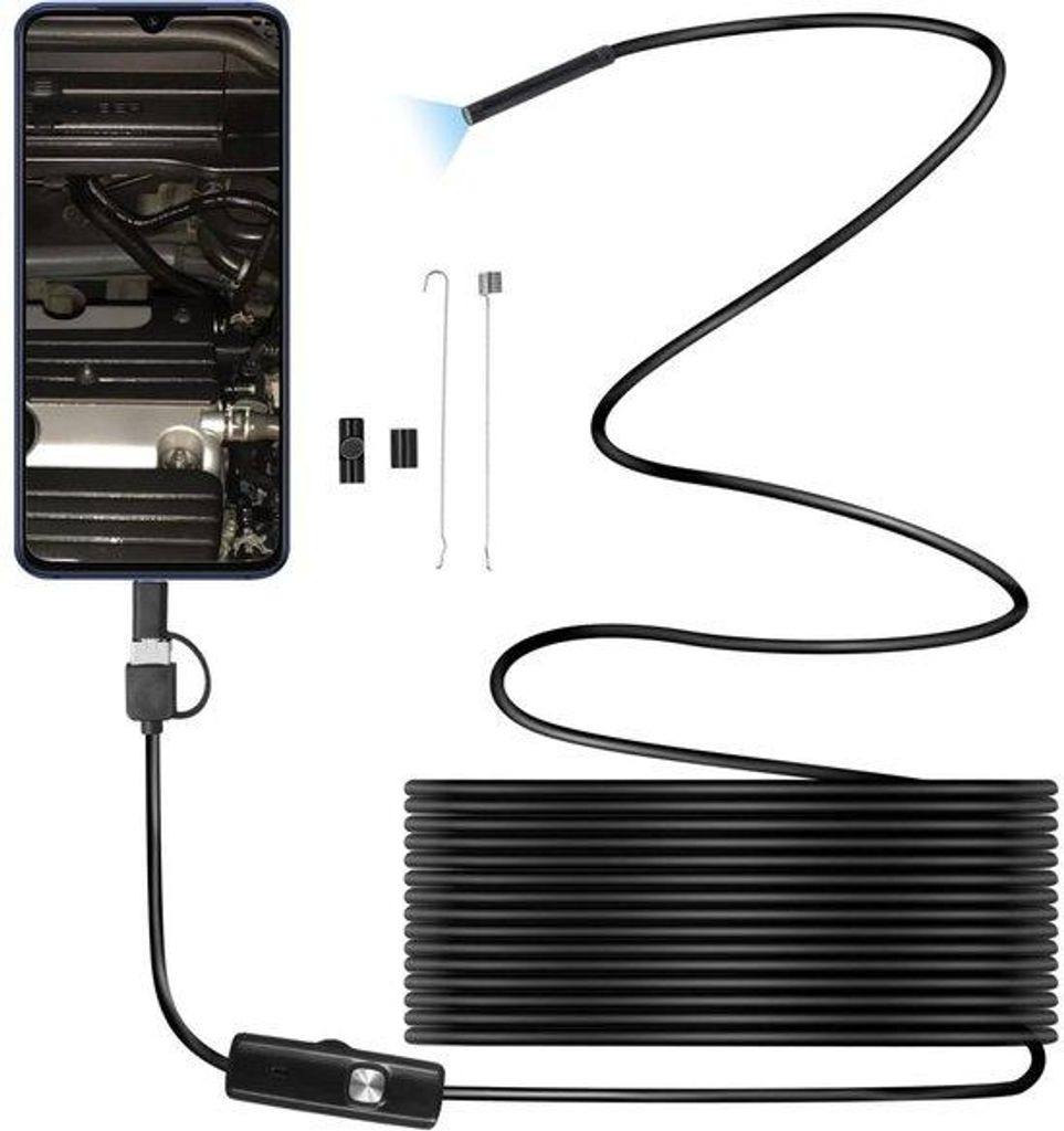 Endoskop-Inspektion - flexibel HD - 5,5mm Kop - 8 LED Beleuchtung - wasserdicht - 5M Kabel - für Automechaniker und Heizungsbauer