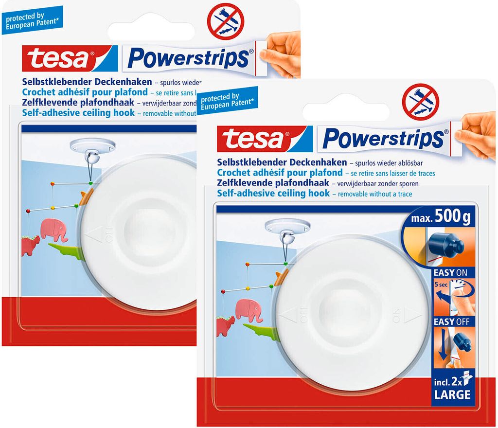 2x tesa Deckenhaken selbstklebend mit Powerstrips, wiederverwendbar OVP