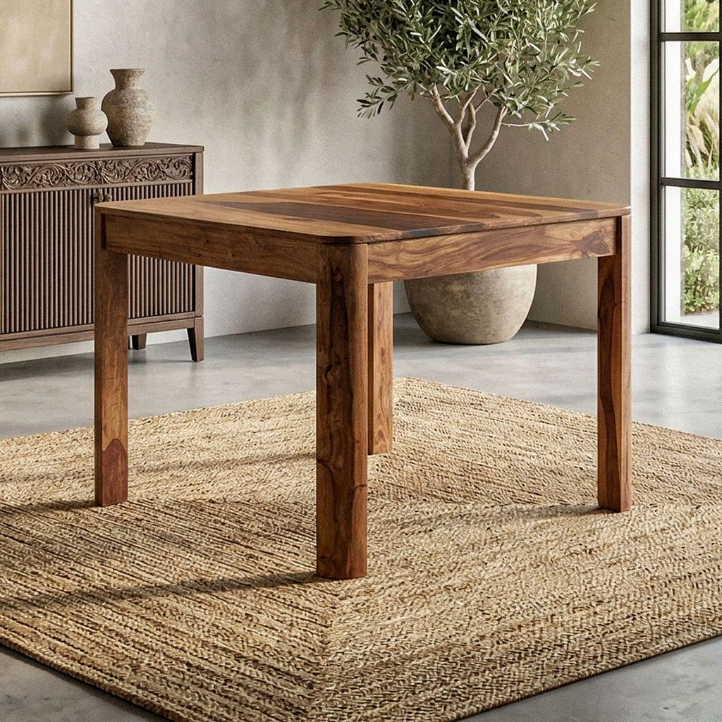 FineBuy Esstisch Massivholz Sheesham 80x80 cm Dunkelbraun Quadratischer Esszimmertisch Küchentisch 4 Personen Holztisch Tisch Esszimmer Handmade