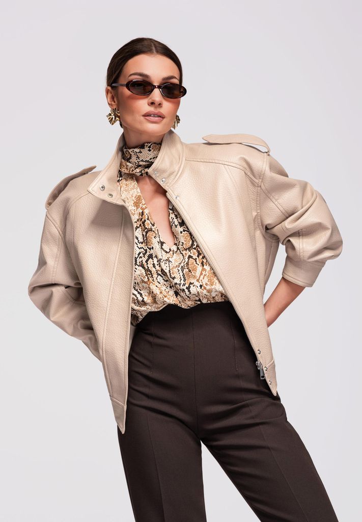 Ombre Bikerjacke Oversize-Damenjacke im modernen, urbanen Look beige M/L