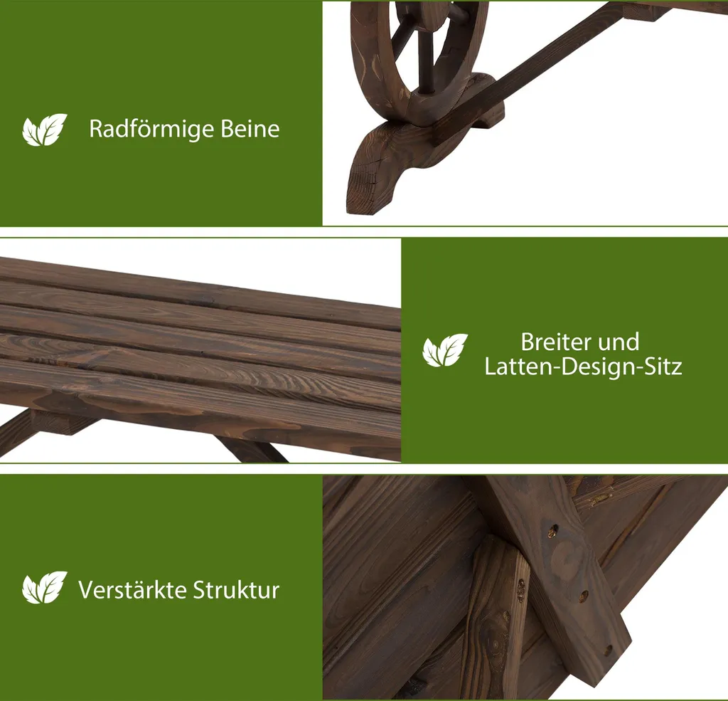 Petit banc rustique en bois de jardin durable pour terrasse et cour - 4