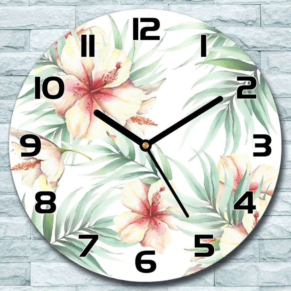 Wanduhr aus Glas Rund fi 30 Blumen Aquarell Quarz Deko Schlafzimmer Büro
