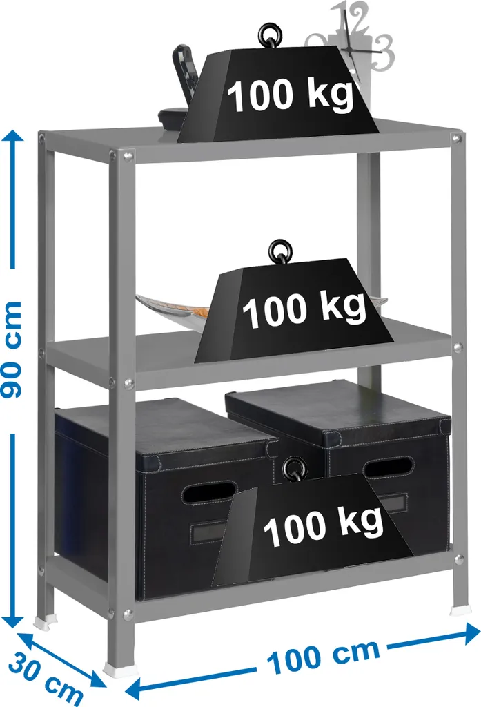 Étagère Métallique SIMONHOME CLASSIC PLUS 3/300 CINZA Robuste et Grise