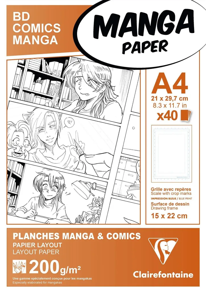 Papier manga A4 200g anti-bavure avec trame de guidage pack 40 feuilles