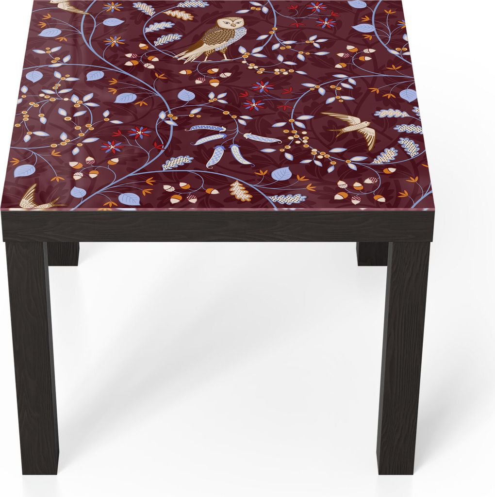 DEQORI Couchtisch 55x55 cm Schwarz 'Eulen in Blätterranken' Glas Beistelltisch