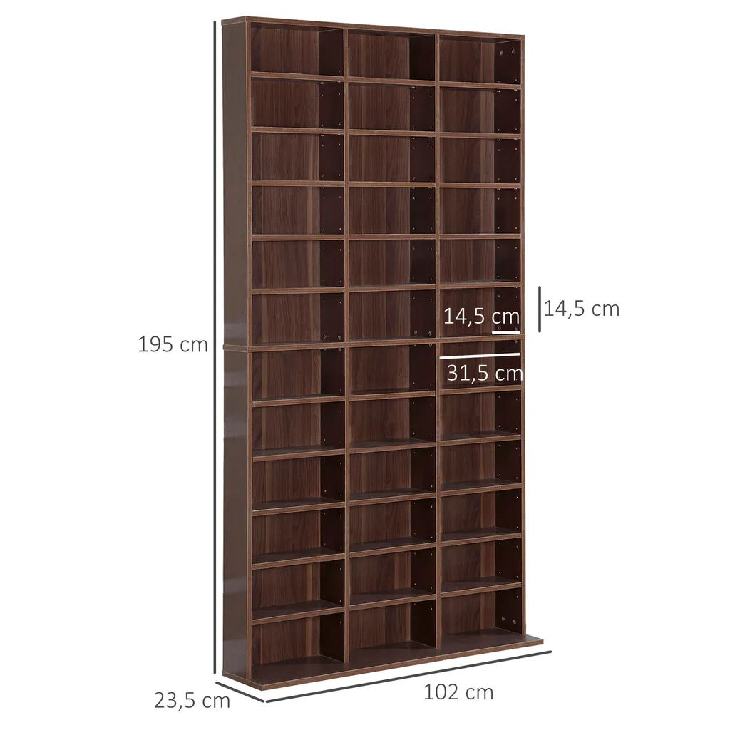 Étagère CD DVD avec 36 Compartiments et Tablettes Réglables Marron - 5