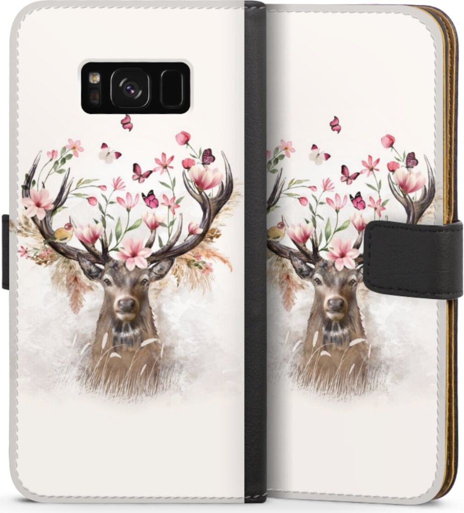 DeinDesign Klapphülle für Samsung Galaxy S8 Plus Handytasche Lederhülle Tasche Blumen Hirsch Tiere