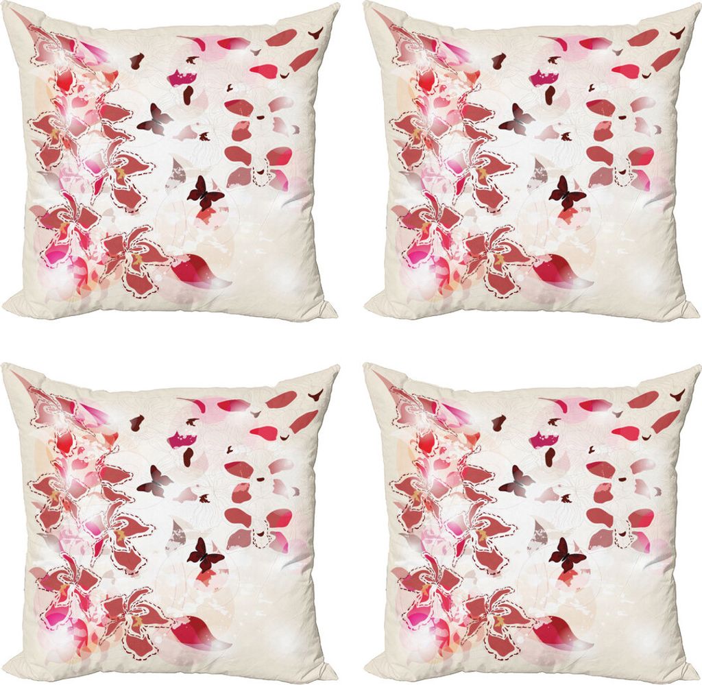 ABAKUHAUS Fuchsie Kissenbezug Set (4 Stück), Orchideen Schmetterlinge Tropic, Moderner Doppelseitiger Digitaldruck, 60 cm x 60 cm, Eierschale