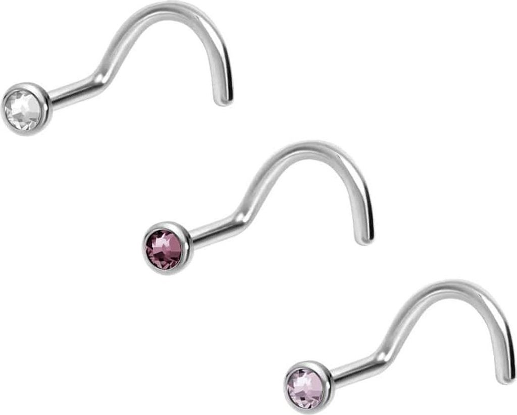 Nasenpiercing, Nasenstecker 3er Set Titan Nasenstecker Spirale FLACHE KRISTALLDISC