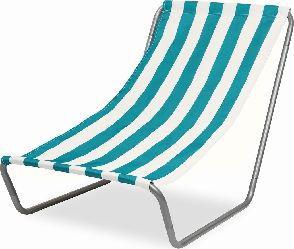 FEBE Sonnenliege Strandliege Liegestuhl Garteliege Blau/Beige Kompakter Strandstuhl mit Tragetasche für Garten Pool und kleinen Balkon Textilgewebe