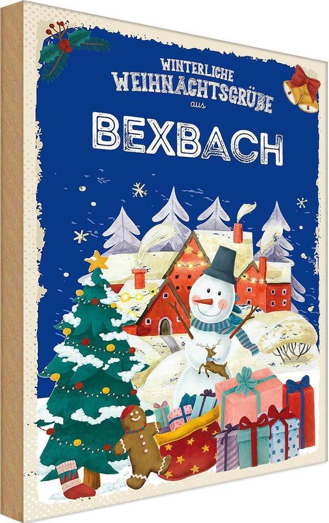 vianmo Holzschild 18x12 cm Weihnachtsgrüße aus BEXBACH Weihnachten