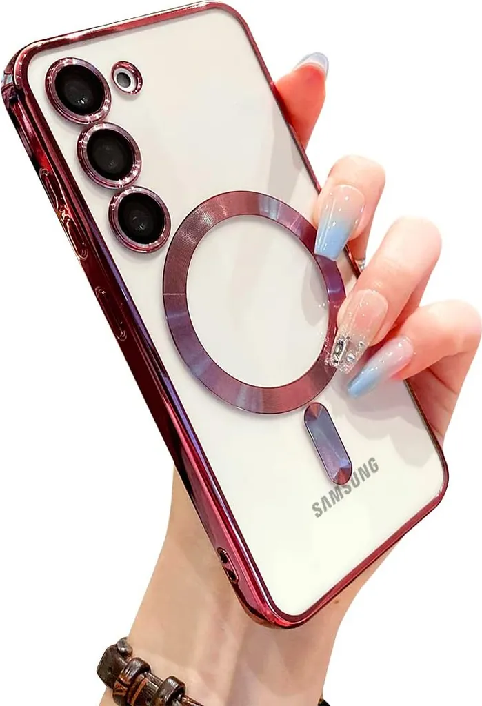 Custodia per Samsung Galaxy S23 Magnetic Ultra Thin Transparent Case con Magsafe e copertura protettiva per la fotocamera Rosso
