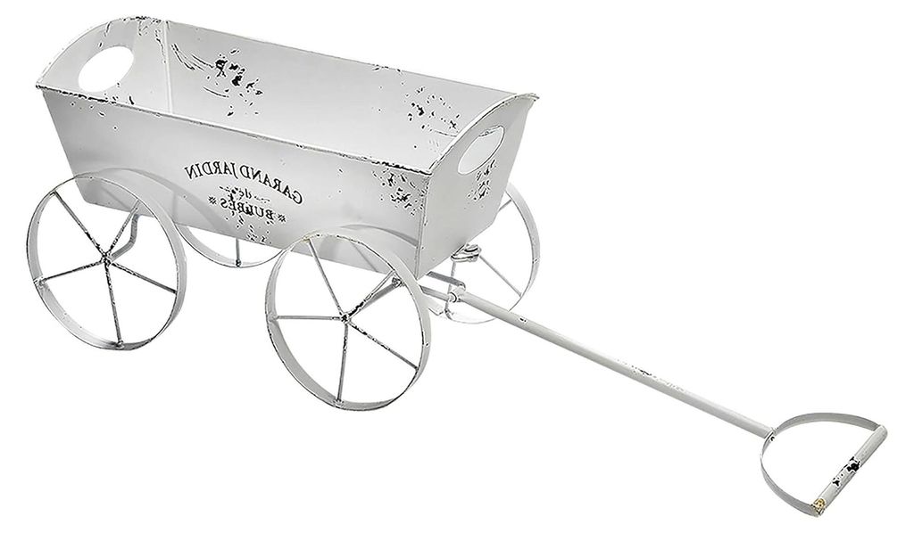 Pflanzschubkarre Leiterwagen Pflanztopf - Shabby Landhaus Stil - weiß 59x18x19 cm - für den Innen- und Außenbereich geeignet