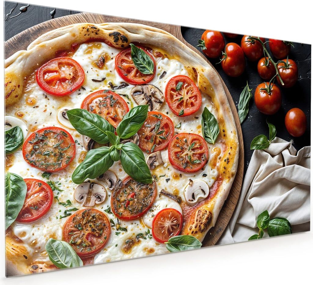 Küchenrückwand Spritzschutz Glas mit Motiv Pizza mit Tomaten 40 x 40 cm