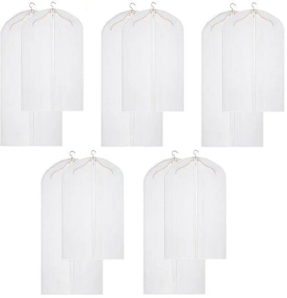 Lot de 10 housses de vêtements transparentes 60x120 cm avec zip robuste