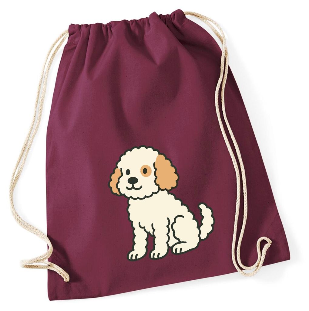 Huuraa Turnbeutel Cavapoo Comic Caviepoo 12 Liter Burgundy Baumwolle Rucksack Geschenkidee