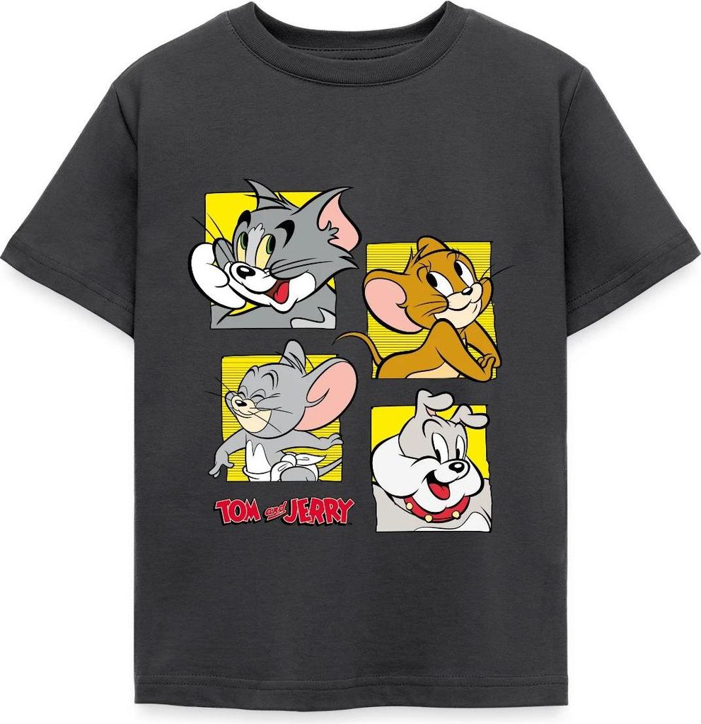 Spreadshirt Tom Und Jerry Vier Freunde Kinder T-Shirt, 110/116 (5-6 Jahre), Dunkelgrau