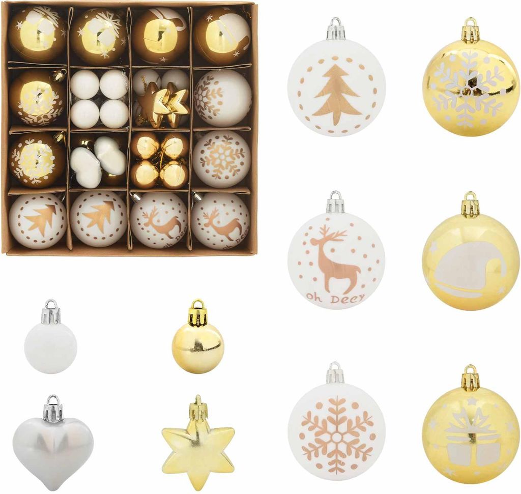 Weihnachtskugel-Set 40 pcs Weiß und Gold Kunststoff