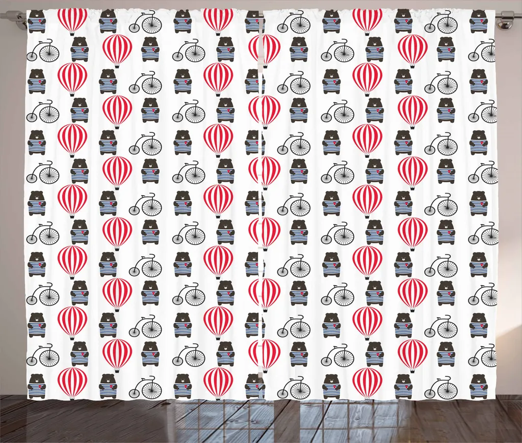 ABAKUHAUS Orso Tenda rustica, Sad Animale con palloncino Retrò, Soggiorno Nastro universale Tende con passanti e ganci, 280 x 245 cm, Blu vermiglio e grigio