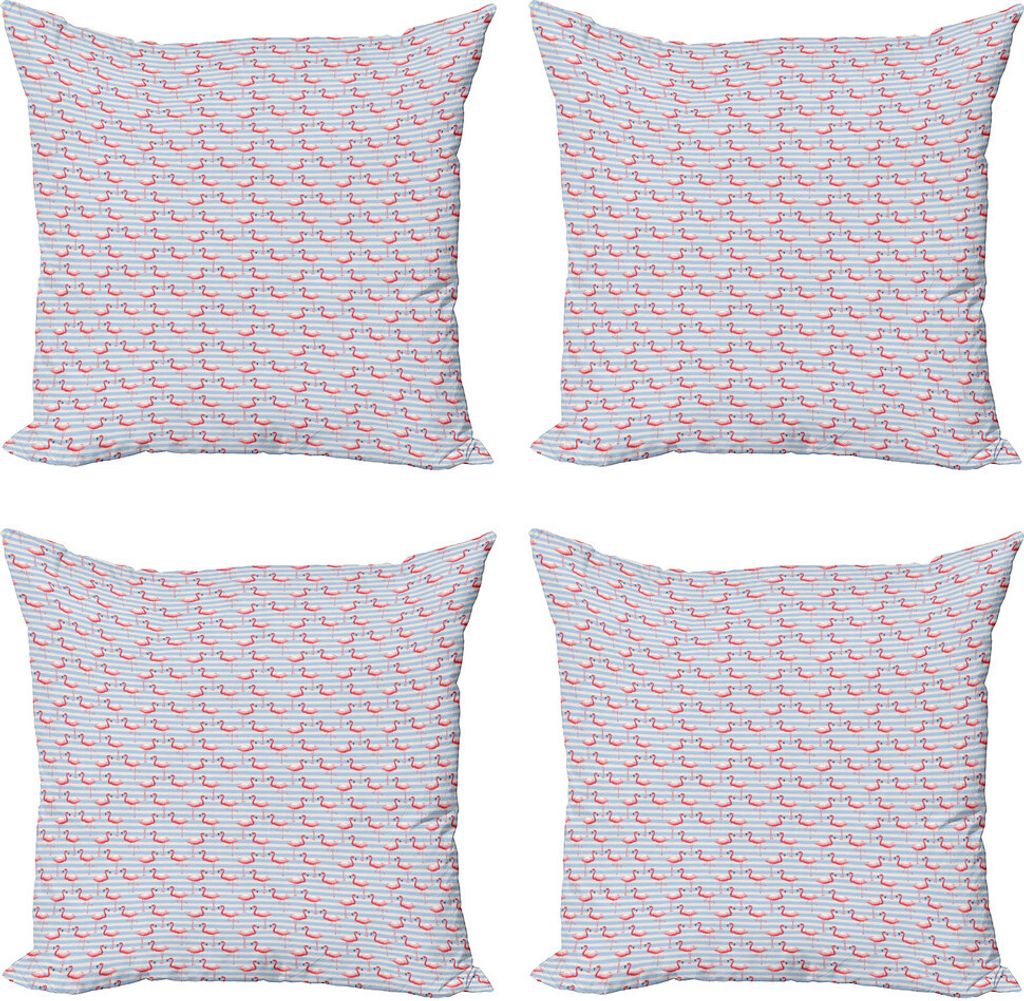 ABAKUHAUS Flamingo Kissenbezug Set (4 Stück), Vögel auf Marine-Streifen, Moderner Doppelseitiger Digitaldruck, 50 cm x 50 cm, Dunkle Coral Rose
