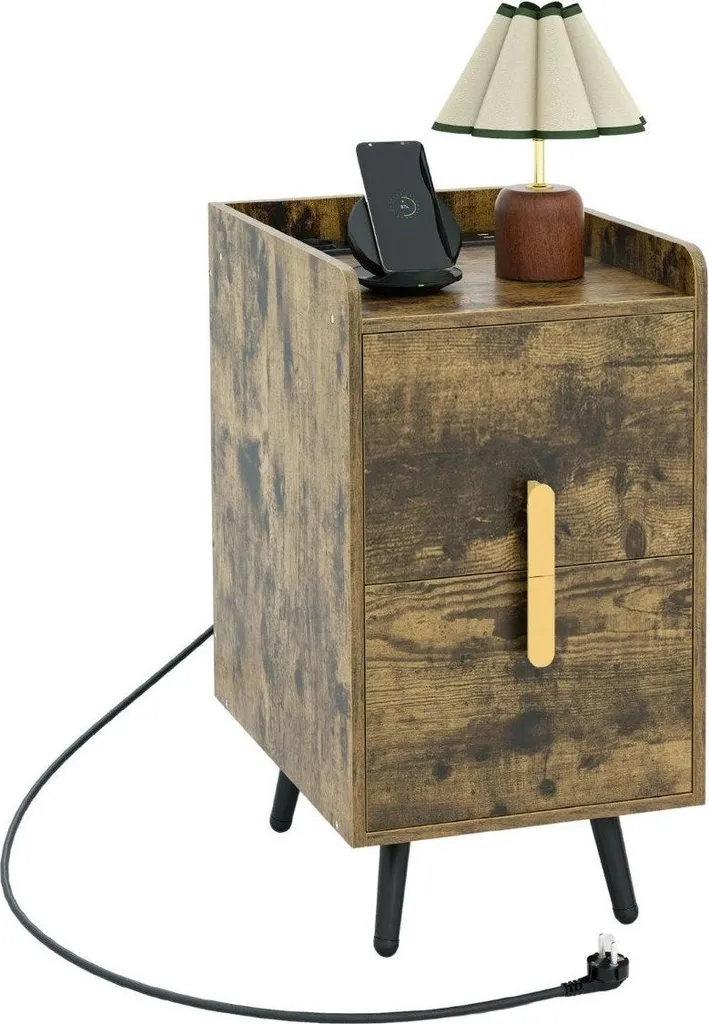 Table de chevet 2 tiroirs avec station de charge USB intégrée 60cm - 2
