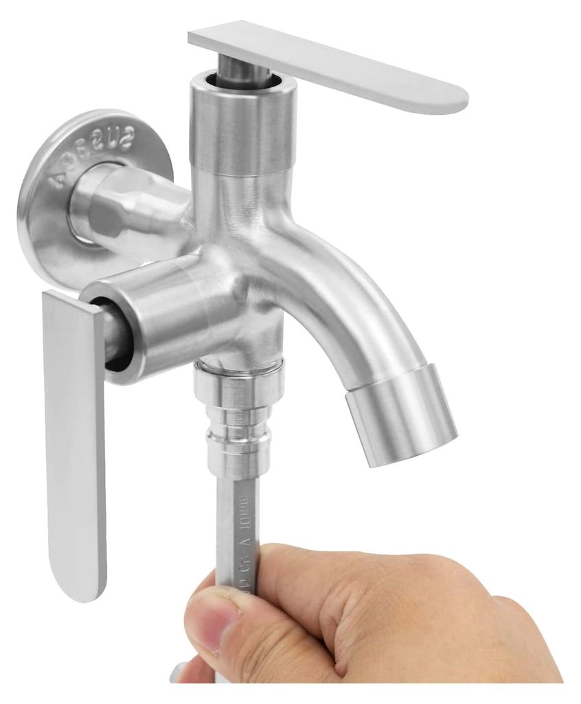 G1/2'' Garten Wasserhahn mit separat steuerbaren Doppel-Ausläufen und Wabensprudler für Badezimmer, Waschküchen, Küchen und Balkone 13.2x6.35x8...