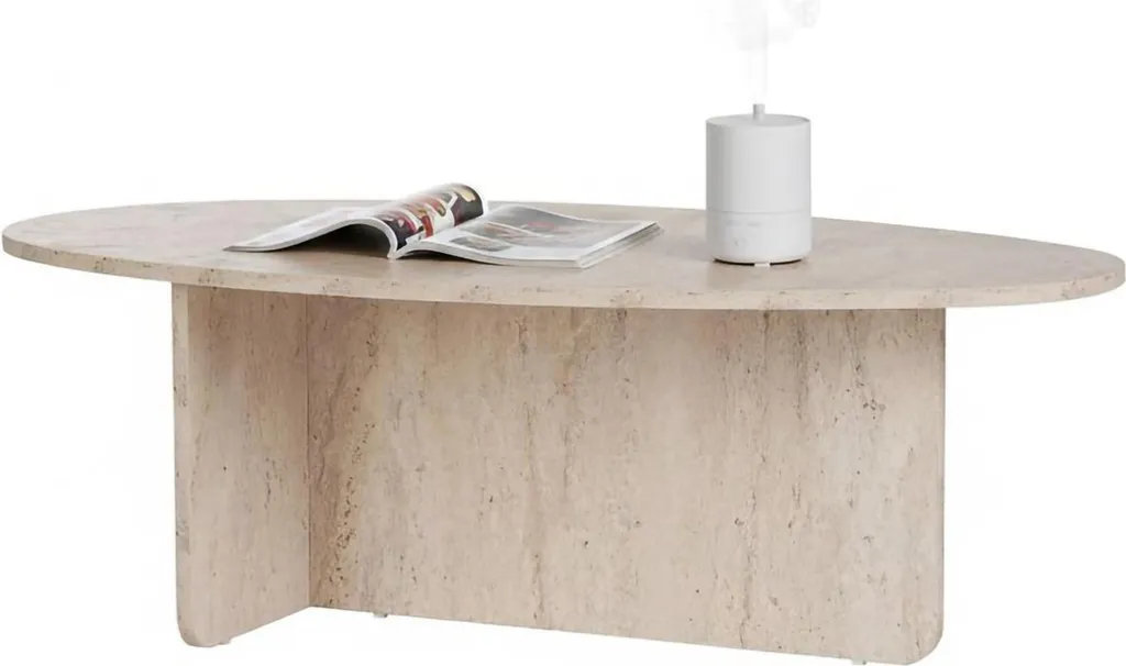 Table basse ovale marbre blanc Parona 120x65cm avec plateau résistant