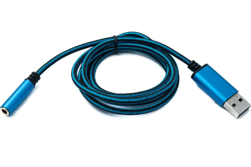 SYSTEM-S Audio USB Kabel 20 cm 3,5mm Klinke Buchse zu 2.0 Typ A Stecker AUX geflochten Blau