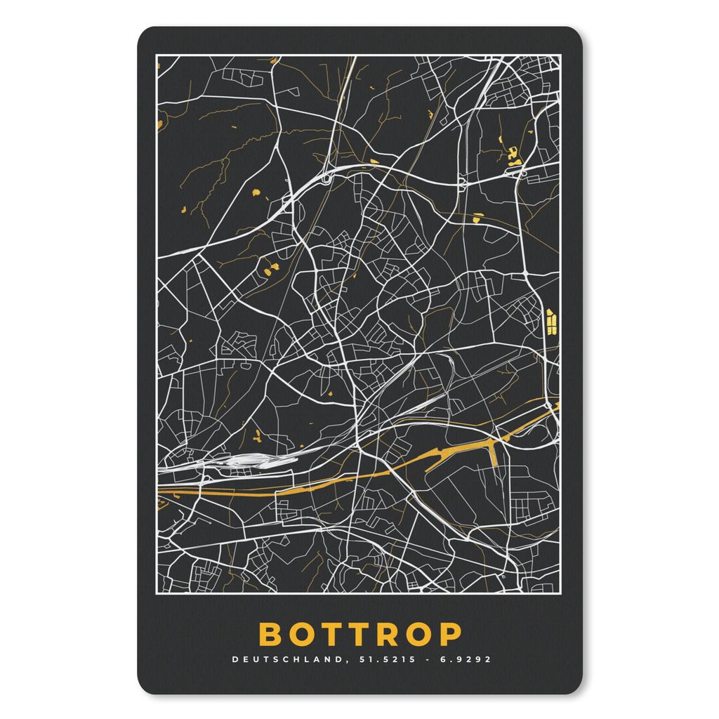 MuchoWow Mauspad Mousepad Bottrop - Stadtplan - Gold - Deutschland - Karte - Schwarz und Gold 18x27 cm - Mousepads - Maus Mat - Pad - Mausunterlage