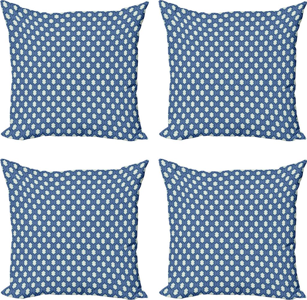 ABAKUHAUS Aqua-Damast Kissenbezug Set (4 Stück), Funky Blick Ogee Kunst, Moderner Doppelseitiger Digitaldruck, 50 cm x 50 cm, Dunkle Ceil Blau Sea...