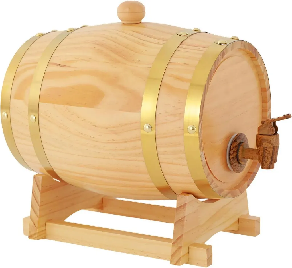 Tonneau à vin distributeur 3L en bois de pin avec robinet et joints
