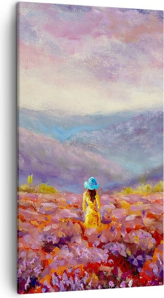Bild auf Leinwand - Leinwandbild - Einteilig - Feld Frau Landschaft - 45x80cm - Wand Bild - Wanddeko - Wandbilder - Leinwanddruck - Bilder - Wandde...