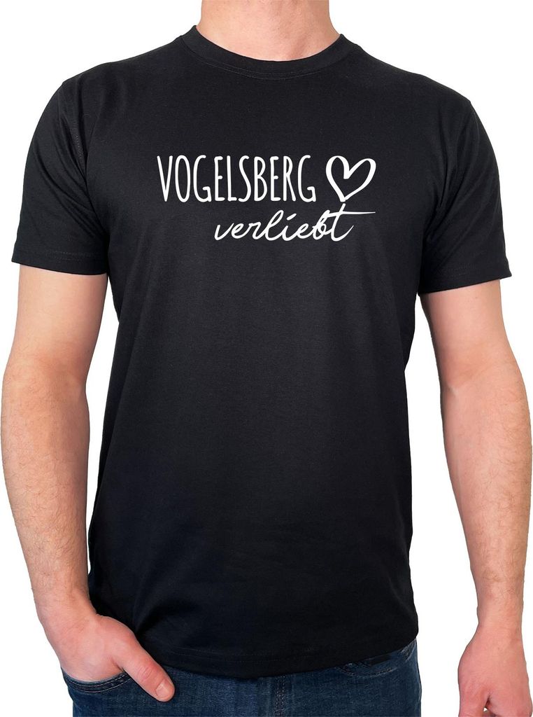 Huuraa Herren T-Shirt Vogelsberg verliebt L Black Bio Baumwolle Fairtrade Herrenshirt Geschenkidee