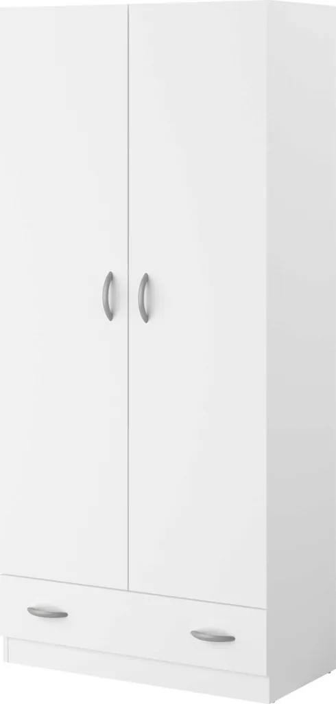 Armoire Blanche 78 cm avec Tiroir Intégré et 2 Portes Battantes Robustes