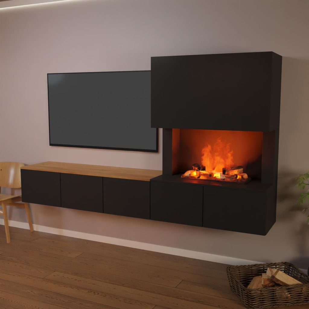 Glow Fire Wochnwand mit Wasserdampfkamin 'CW5' | Wandkamin in Weiss/ Schwarz mit Knistereffekt | HxBxT: 250x139x42 cm