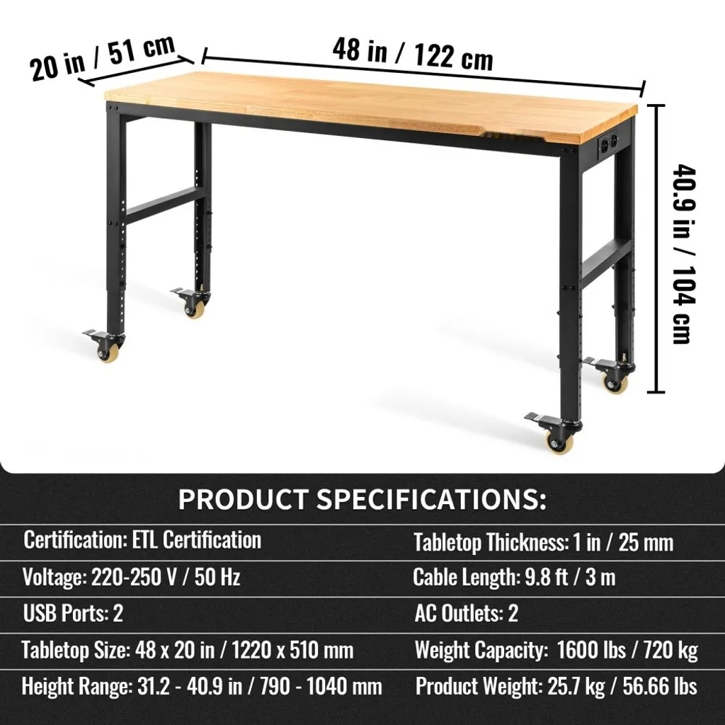 Table d'atelier pliante multifonctionnelle acier - Établi 122x51x104cm