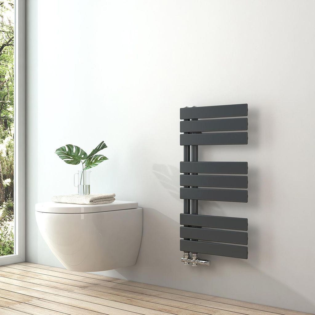 S'AFIELINA 762x400mm Design Badheizkörper Handtuchheizkörper Flach Paneel Seitenanschlusss Heizkörper für Bad Handtuchtrockner Anthrazit 342 Watt