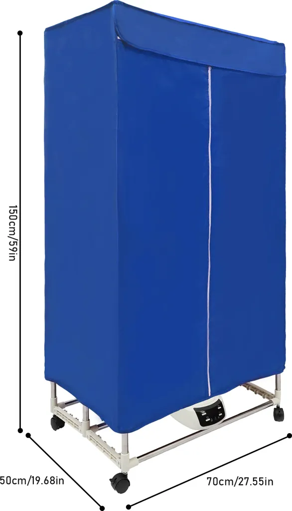 Sèche-linge électrique pliable bleu avec roulettes et timer 70x50x150cm - 3
