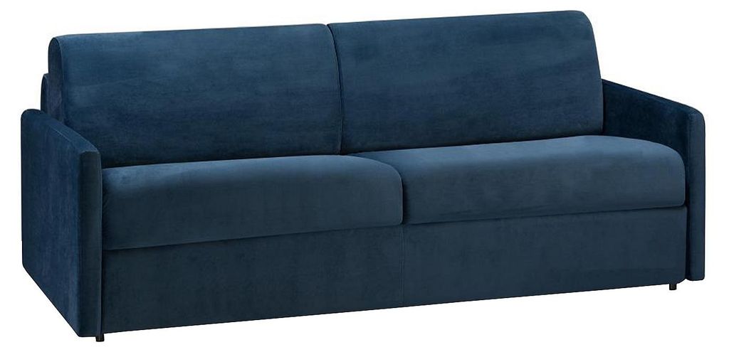 Express-Schlafsofa für 4 Personen aus dunkelblauem Velours mit Sitzfläche aus Memory-Schaumstoff – Fläche 160 cm – Matratze 22 cm mit Sitzfl...