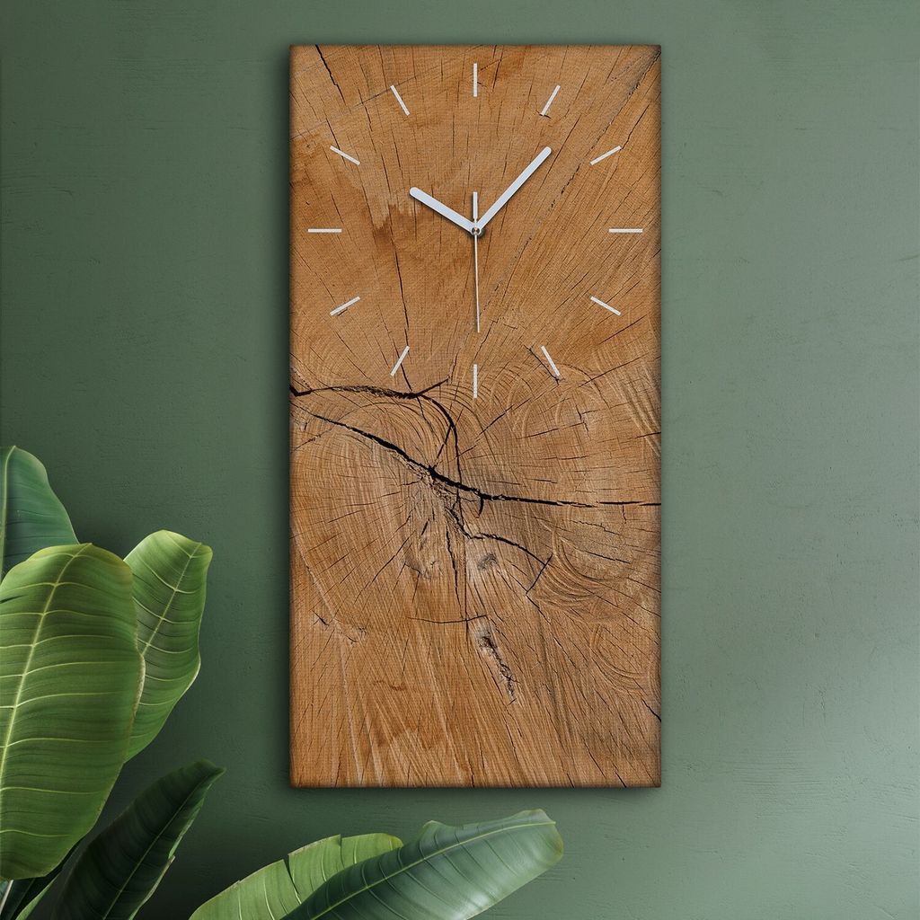 Wohnzimmer Leinwand Uhr Geräuschlos Küche 30x60 Baum, Holz, Motive, Textur, weiße Zeiger
