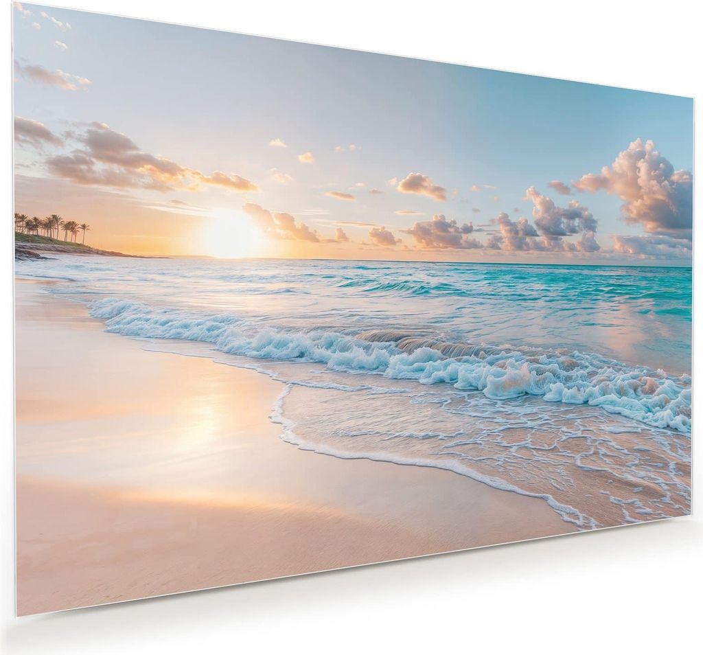Glasbild 90x60cm in XXL für Wohnzimmer, Schlafzimmer Motiv Sonnenaufgang Strand