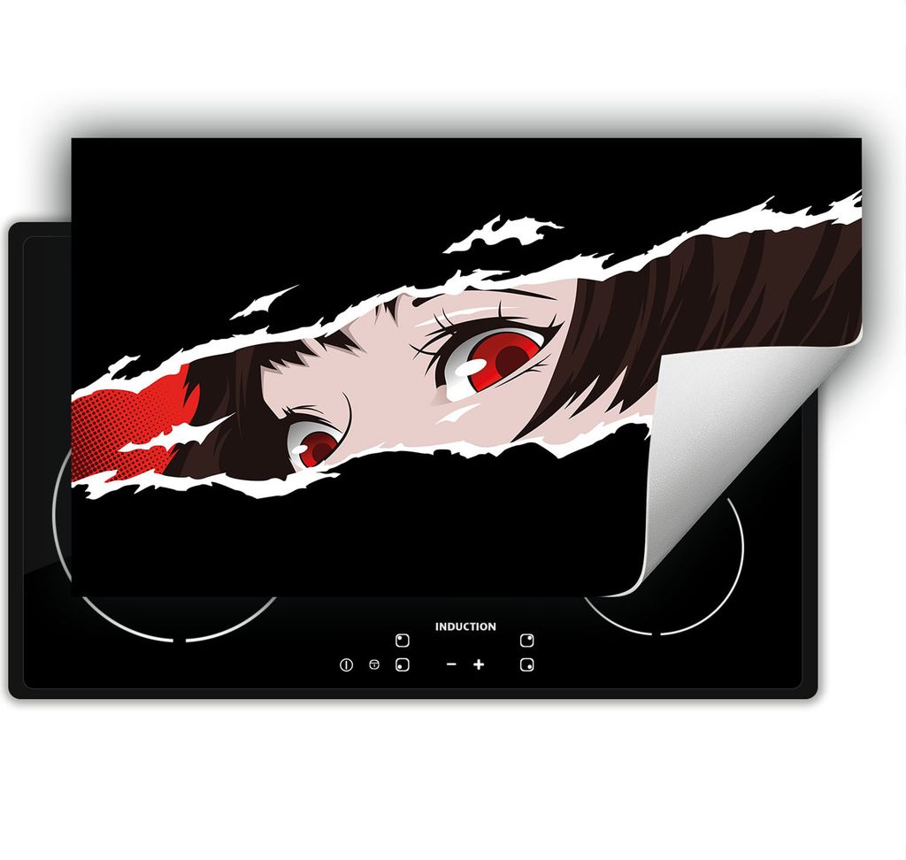 DarHaus Herdabdeckplatte 90x52 cm Anti Rutsch Matte Aufrollbar, schwarz - Anime