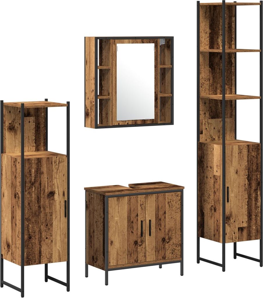 Möbel 4-teiliges Badezimmermöbel Set Rustikales Holz Holzwerkstoff - Badezimmer 3332590