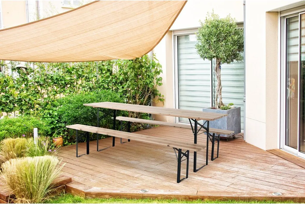 Table de jardin avec bancs pour repas d'été Lisbonne - Ensemble pliable