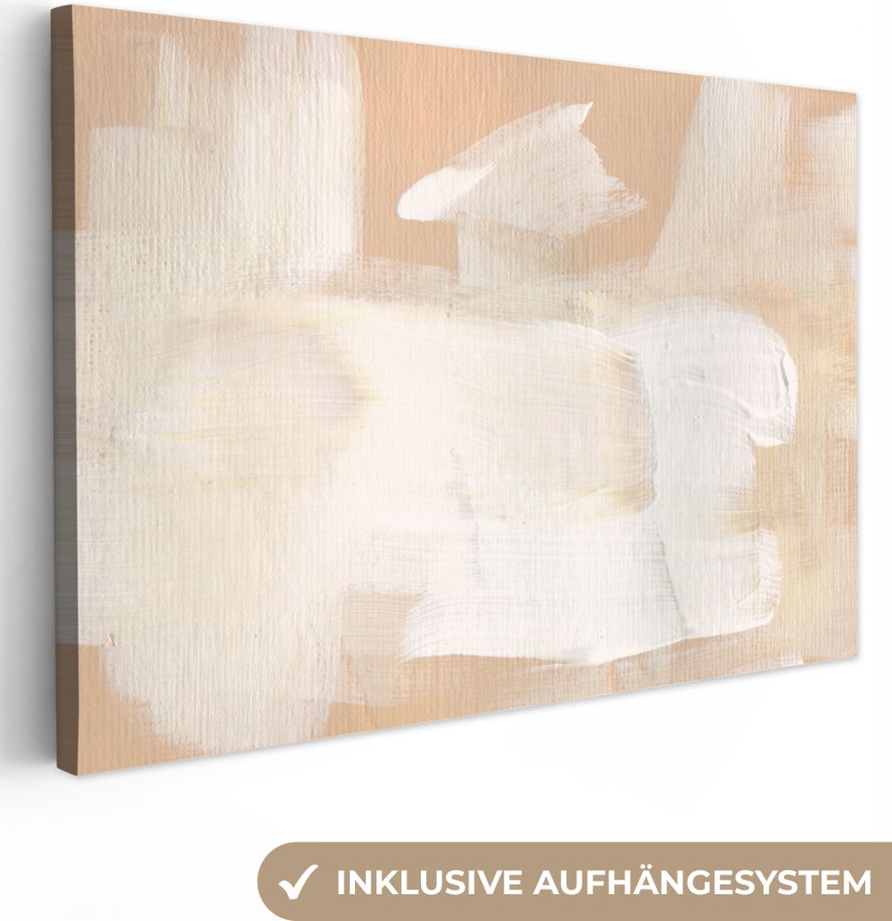 MuchoWow - Leinwandbilder - Kunst - Weiß - Beige - Modern, Wandbild, Wanddeko Bilder Wohnzimmer, 90x60 cm