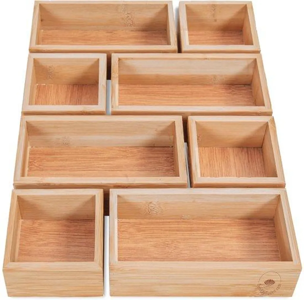 Lot de 8 boîtes en bois bambou de rangement polyvalentes pour la maison