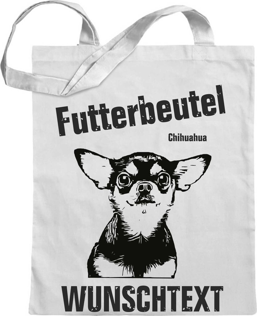 Kiwistar Futterbeutel - Chihuahua - Einkaufsbeutel Wunschtext mit Motiv Hund - Jutebeutel bedruckt - Tragetasche Stoffbeutel Umhängetasche Langer ...