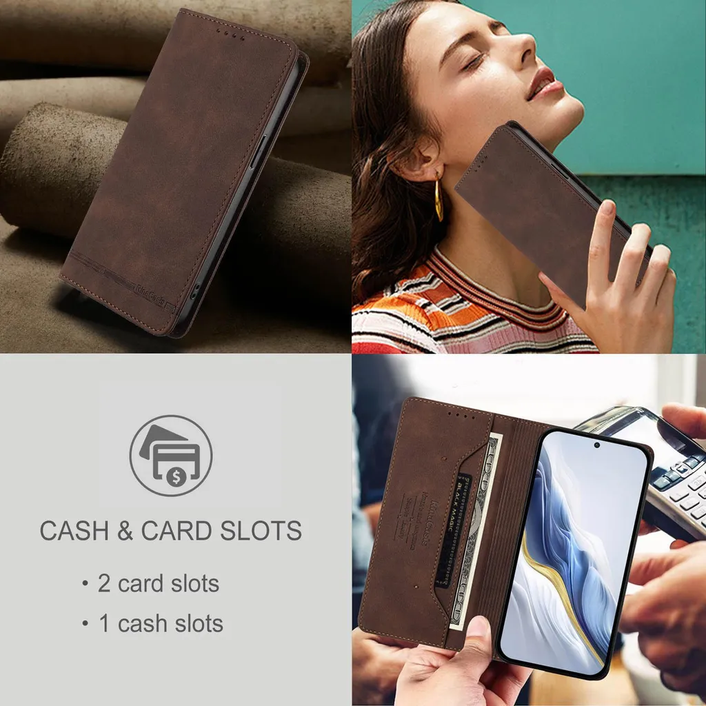 Custodia per Blackview Color 8 / Oscal Modern 8, custodia flip in Finto cuoio retrò con supporto e slot per carte di credito Marrone - 7