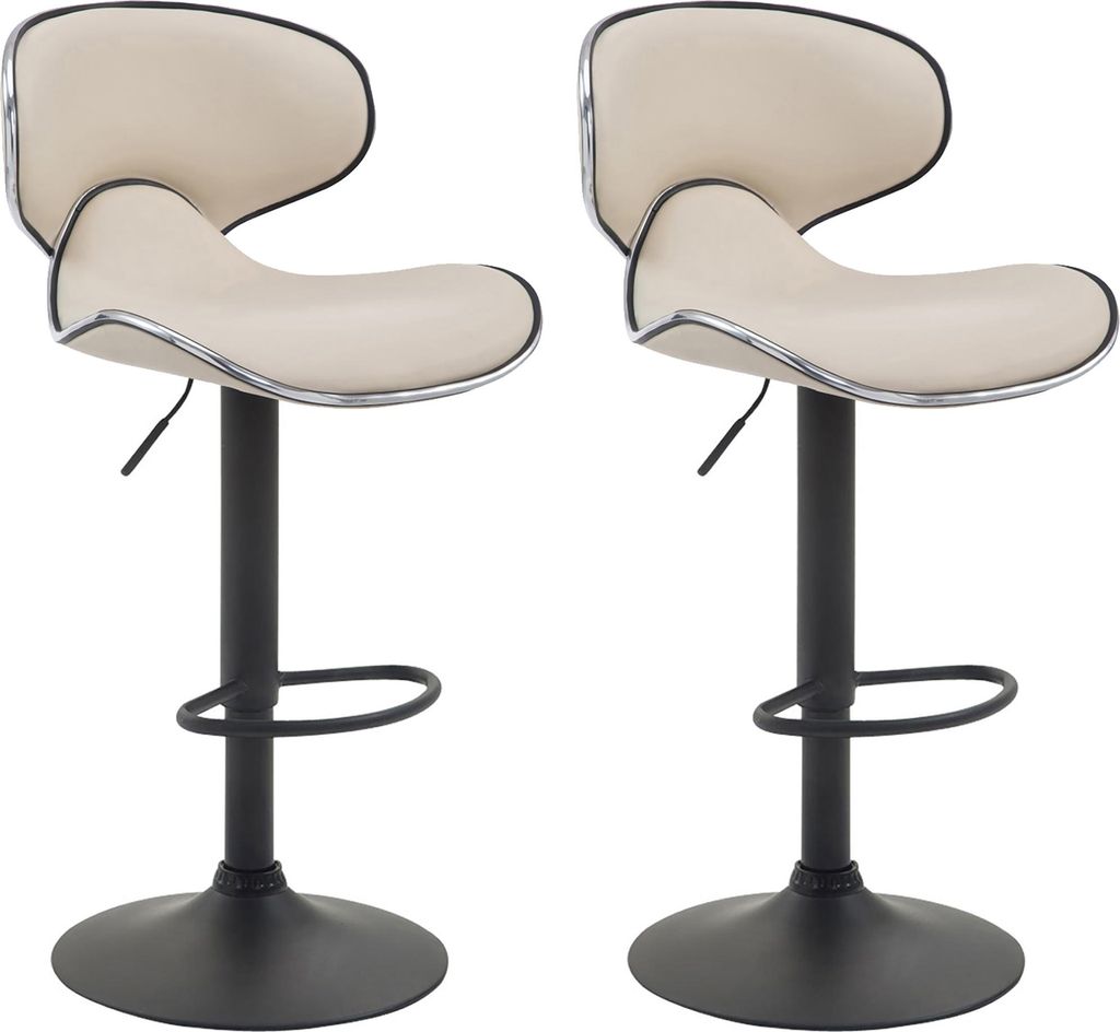 2er Set Barhocker FAMIR - Kunstleder Creme 46x49x88 cm Schwarz | Barstuhl Mit Lehne Tresenhocker Tresenstuhl Kneipenhocker Kneipenstuhl