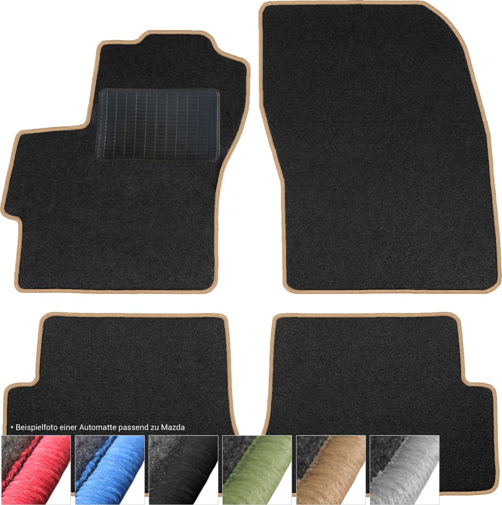 Fußmatten Auto Velours Autoteppiche Schwarz Automatten Set 4-teilig passend für Mazda CX-3 ab 2015 (Beige - Ziernähte)